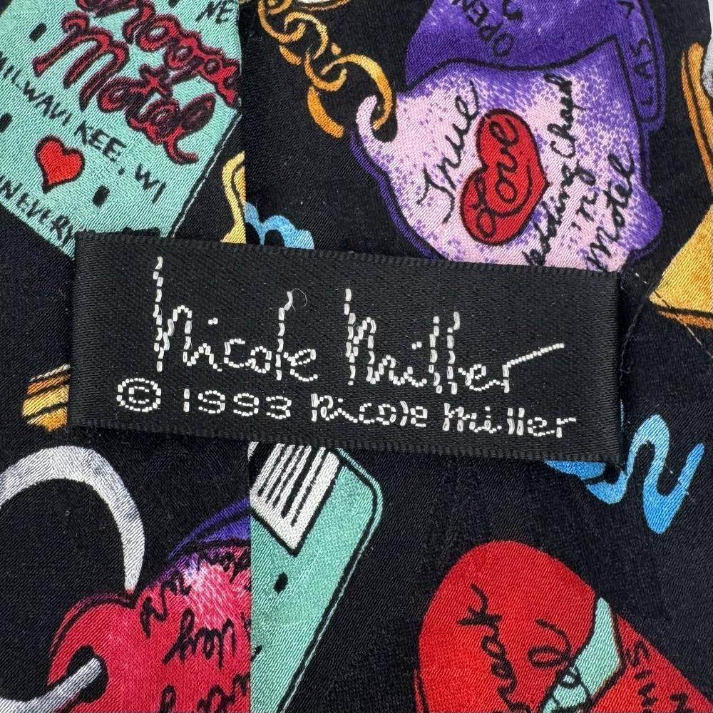 VTG Nicole Miller Motel Key Print Silk Necktie Novelty Tie Black 1993 - Picture 3 of 9